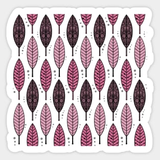 Pink Patterned Leaves Line Art Style Aesthetic Sticker